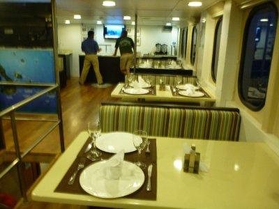 The dining area of our boat the Tip Top II