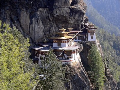 Tiger's Nest Monastery at  about 10,000' on the Side of a Mountain in Bhutan