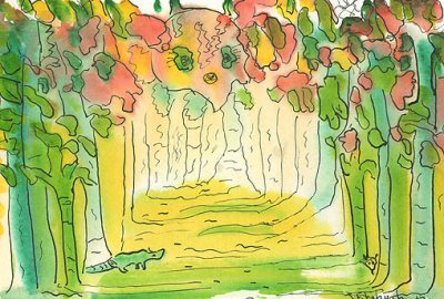 Fantasy Forest pen and watercolour