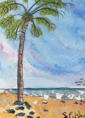 ACEO Palm Tree watercolour pen and ink SOLD