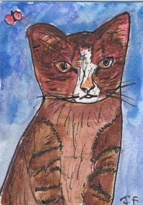ACEO Watercolour pen and ink.TIDDLES