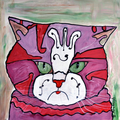 Music Cat acrylic on wood for sale