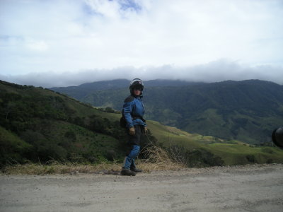 Quaker pastures & cloudforest near Monteverde. The Quakers refuse to pave the road. The Vstrom is not impressed.