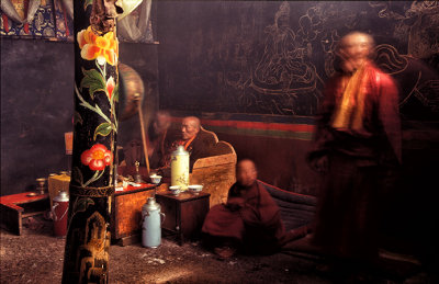 Monks in a smokey chamber