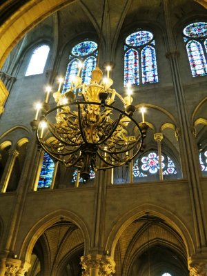 chandelier inside Notre Dame