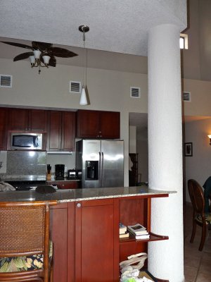 Bar stools facing the kitchen