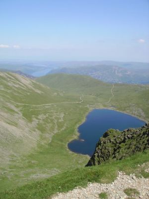 View from Helvellyn to red tarn and ullswater