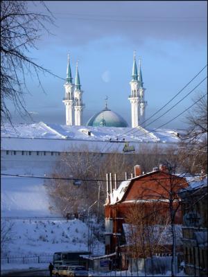 View of Kazan Kremlin and Kul Sharif mosque from B. Krasnaya street