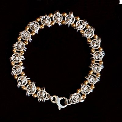 sterling empressa weave bracelet with gold beads