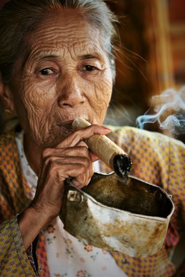 Enjoying a Cheroot in Bagan