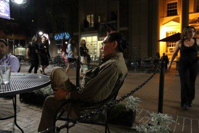 a beautiful man on the pedestrian mall on Friday night