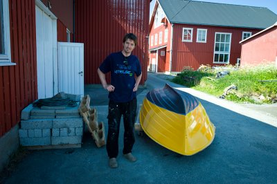 Stian with boat he refurbished !