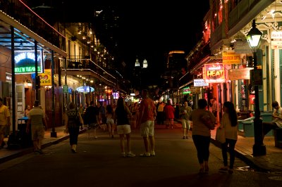 Night shot of Bourbon Street