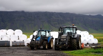 Bales of hay and spiffy tractors at Nyibaer Farm (New Farm), bought by the present owners in 2000.