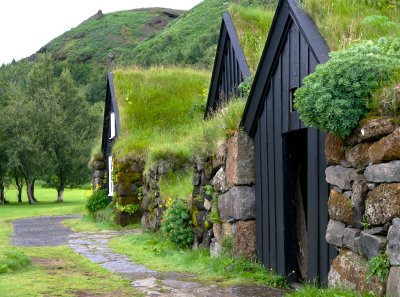 A combination of sod buildings from different farms in the area.	  Skogar Folk Museum.