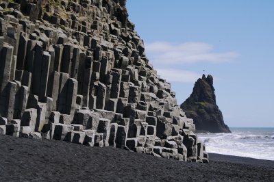 Basalt columns and, legend says, troll petrified by the rising sun.