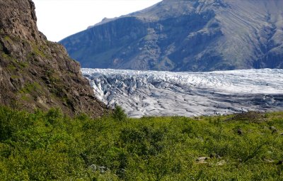 A sliding glacier, covered in volcanic debris, within walking distance of the Visitors Center at Skaftafell National Park.