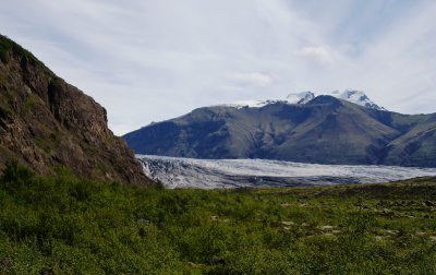 Volcanic fires beneath this glacier melt the ice; as pressure builds up, the glacier moves.