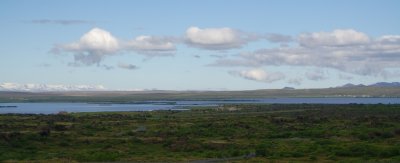 Panoramic view from the Hverfell crater toward Lake Myvatn.