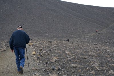 Climbing the giant ash crater Hverfjall.