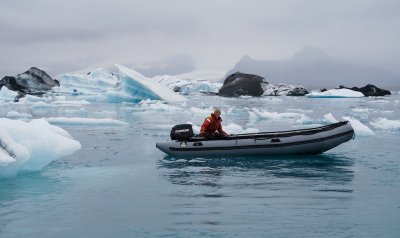 Zodiac patrol on the Jokulsarlon glacial lagoon.