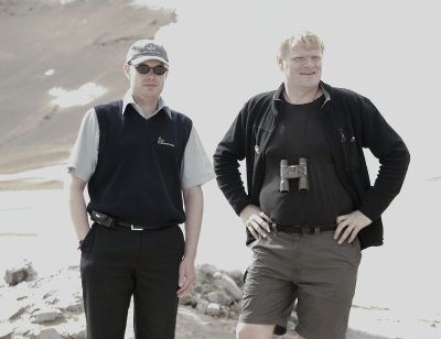 Driver Gudmundur and guide Petur, both from Reykajavik, as are nearly two-thirds of the inhabitants of Iceland.