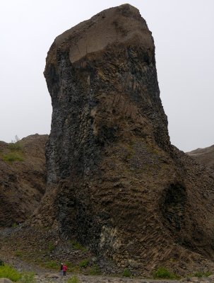 Soon the shapes of Hljodaklettar become surreal, like this giant tree stump.  (Note: Humans at base.)