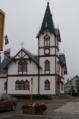 Cross-shaped church in Husavik, built in 1907  from Norwegian timber.