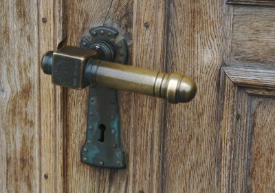 Brass door handle on Husavik church