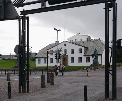 Entrance to pedestrian-only street, downtown Reykjavik.