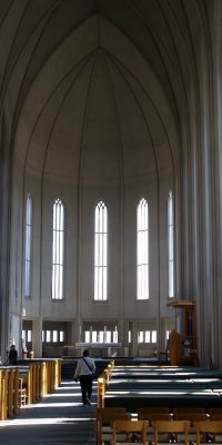 The strikingly simple interior of Hallgrimskirkja.