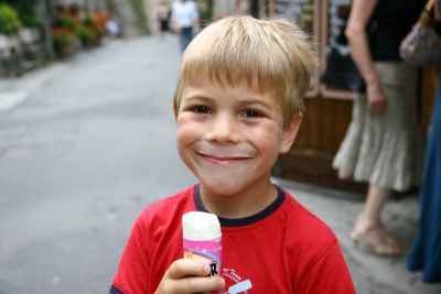 Tom enjoying his ice-cream