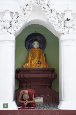 Prayerful Monk at Shwedagon Pagoda