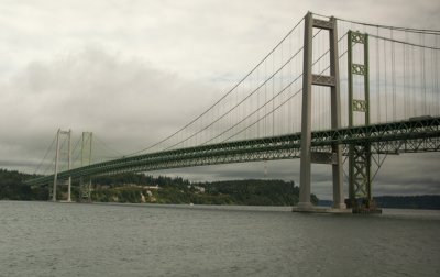 Tacoma narrows bridges from the Coast Starlight