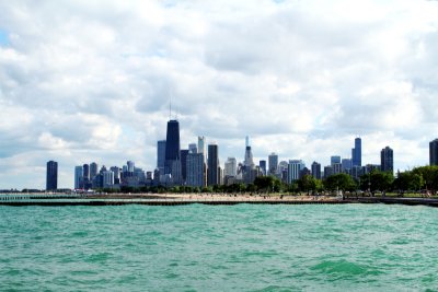 Chicago across the waters of Lake Michigan, North Avenue Beach