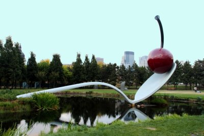 Spoonbridge and Cherry Fountain by Claes Oldenburg and Coosje van Bruggen, Minneapolis Sculpture Garden