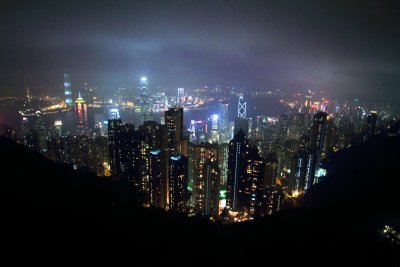 The view of Central, Kowloon and Victoria Harbour from Victoria Gap, near the top of Victoria Peak, Hong Kong