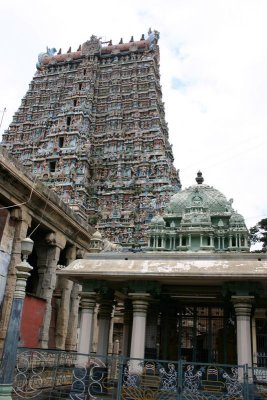 Gopuram view from within Meenakshi temple, Madurai, India