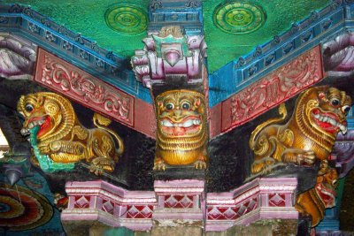 Corner stone carvings, Meenakshi temple, Madurai, India