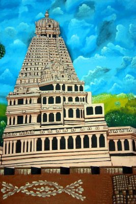 A painting of the Brihadesswara temple, Thanjavur Palace, India