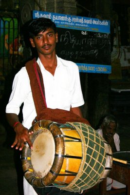 Rhythmic mridangam musician, Brihadeeswara Temple, Thanjavur, India