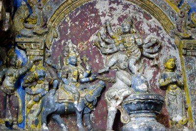 Shiva killing Yama to save Markandaya, Brihadeeswara Temple, Thanjavur, India