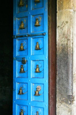 Blue door with bells, Sri Chakrapani Temple, Kumbakonam, India