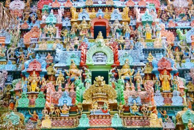 Sculptures on the gopuram,Thiruvanaikaval temple, Tiruchirapalli (Trichy)