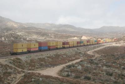 BNSF 7732 leading Eastbound MSC Containers @ Hill 582, Cajon Pass 3-11-06