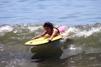 Rowan, 7, on boogie board