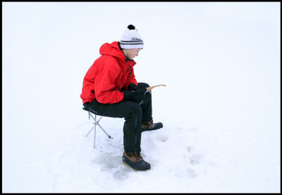 Martin tired after drilling through the thick ice.....