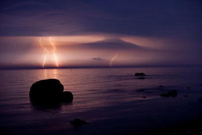 Thunderstorm over Blekinge seen from the harbour of Grönhögen at midnight