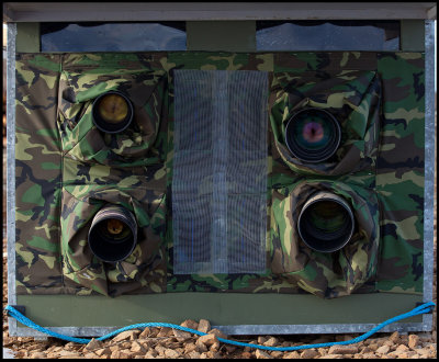 Ruff hide. Left side Nikkor 200-400/4 VRII & 500/4 - Right side Canon EF 400/2,8 L iS & EF 800/5,6 L IS