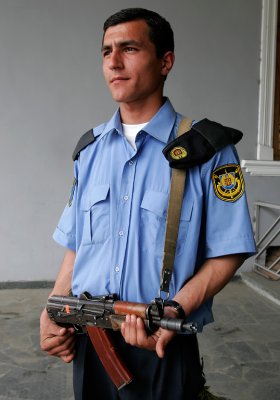 Policeman waiting for president Saakashvili